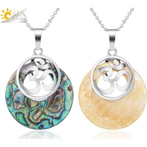 CSJA Natural Shell Yoga 3D Charms Pendant Donut Shape Abalone Shells Flat Hollow Beads Pendants Necklaces for Women Jewelry G011