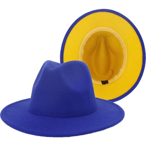 Simple Fashion Two Tone Wool Felt Wide Brim Vintage Jazz Panama Fedora Hat Elegant Lady Spring Autumn Caps Men British Style Cap