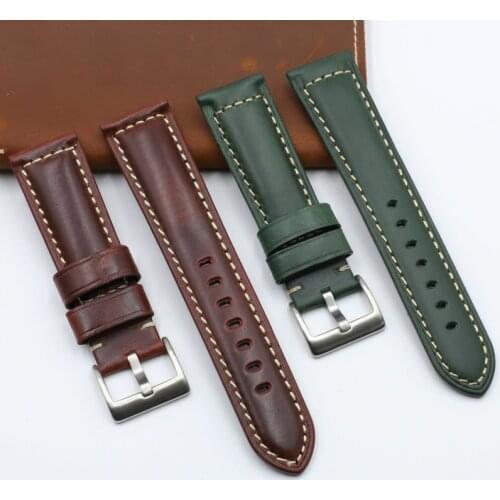 Onthelevel Genuine Leather Watchband 20 22 24mm Watch Band Green Red Color Wrist Watch Strap For Panerai Seiko Fossil Band #D