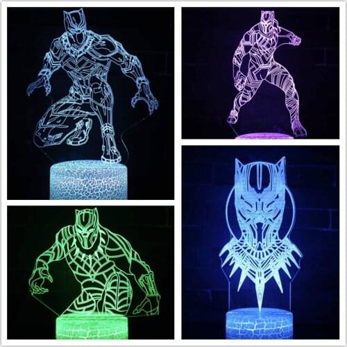Marvel Avengers 3D Night Lamp Black Panther Acrylic LED Touch Visual Light USB Colourful NightLight For Bedroom Decor Kids Gift