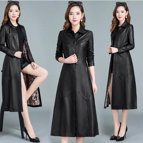 Womens jacket Pu leather coat plus Changchun autumn fashion locomotive leather windbreaker over the knee women black red