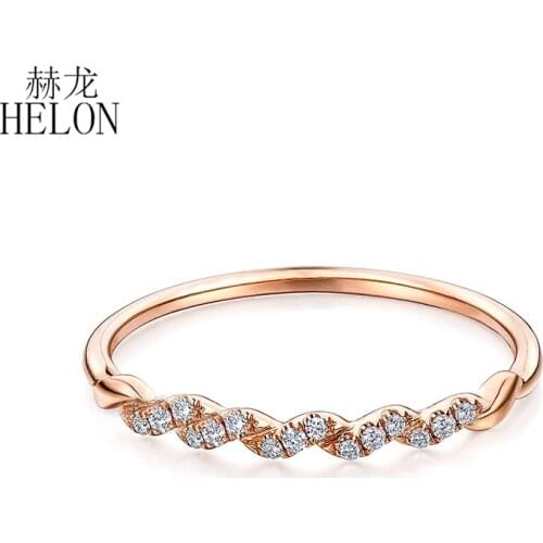 HELON Solid 14K Rose Gold Certified H/SI Round 100% Genuine Natural Diamonds Engagement Ring Wedding Women Romantic Fine Jewelry