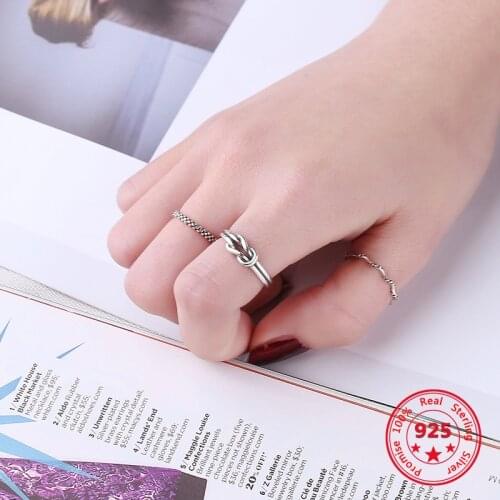 925 Sterling Silver Simple Ring European American Retro Vintage Simple Knot Open Rings Women Jewelry