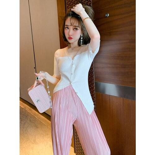 Net yarn splicing irregular V - neck knitting coat female new summer