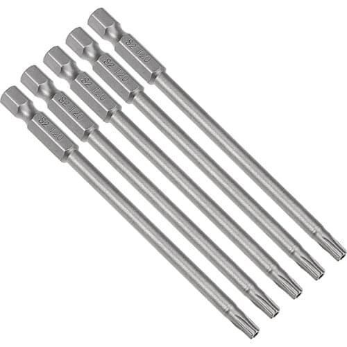 Uxcell 5pcs S2 Steel 100/150mm Length T20/27/10/25/30 1/4" Shank Magnetic Security Torx Screwdriver Bits for Electric Hand Tools