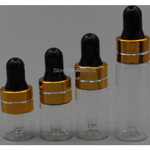 1/2/3/5ml Clear Glass Dropper Bottle , Transparent Small Vials With Pipette For Cosmetic Perfume Essential Oil Bottles F547
