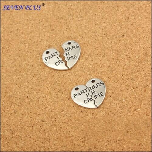 High Quality 10 Sets/Lot 19mm*20mm Antique Silver Plated Partners In Crime Friends Charms