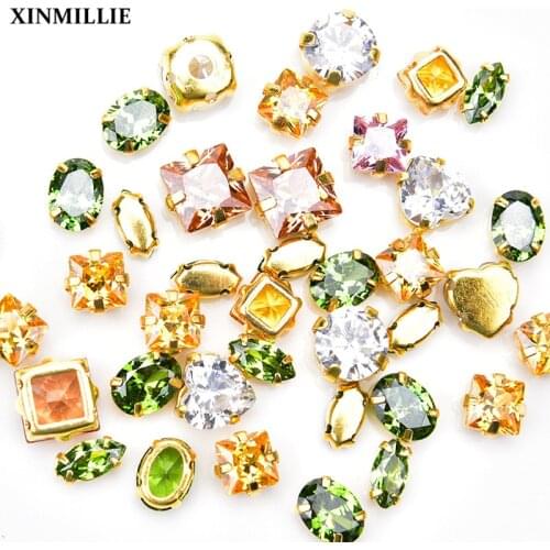 10pcs 5A-Grade Zircon Mix Shape Mix Size Mix Color Rhinestones In Gold Claw Super Flash Crystal Sewing Wedding Garment/Bag/Shoes