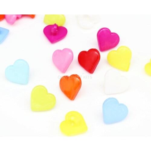 1000pcs mini Heart Shank Buttons - 14mm Mixed Colour Buttons - Heart Shaped adorable Flower Beads