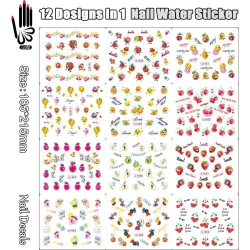 12 Sheets/Lot Art Nail SY1857-1868 Cartoon Fruits Nail Art Water Transfer Decal Sticker For Nail Tattoo(12 DESIGNS IN 1)
