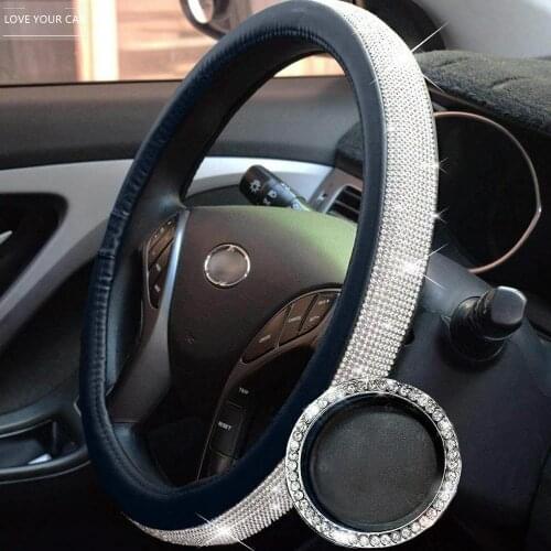 38cm Car Steering Wheel Cover Protector For Women Girls Bling Bling Rhinestones Crystal Car Interior Decoration Auto Accessories
