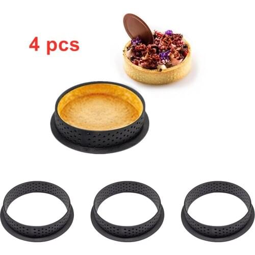 4 PCS DIY Mousse Fruit Cake Ring Egg Tart Molds French Dessert Mould Non Stick Heat-Resistant Bakeware Perforated Baking Tools