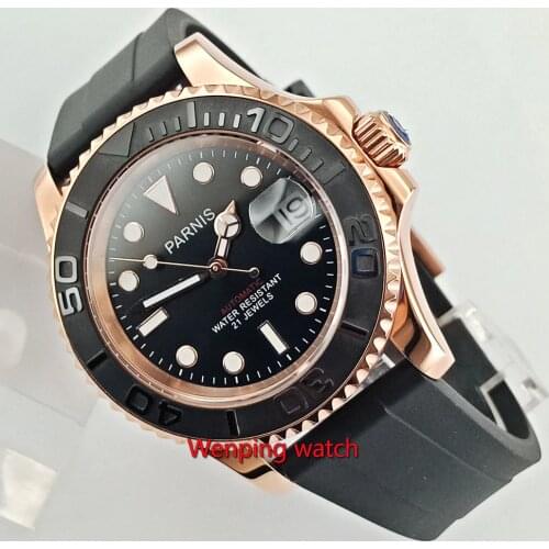 41mm Parnis Black Dial Sapphire Glass Luminous Marks Luxury Brand Automatic Movement mens Watch