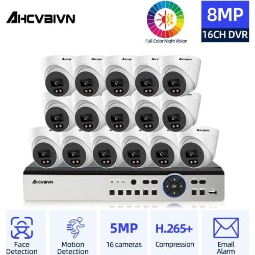 4K H.265 16 Channel Hybrid CCTV DVR 5.0MP Motion Detection Colorful Night Vision Bullet Camera Video Surveillance System Onvif