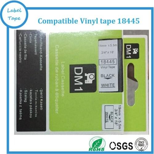 5pcs/lot Compatible dymo vinyl tape 3/4''x18'' 19mmx5.5m black on white 18445