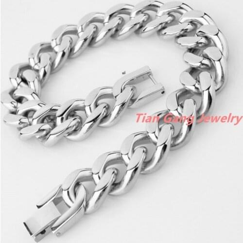 9" 15mm Top Design 316L Stainless Steel Silver Color Curb Cuban Chain Mens Womens Bracelet Bangle Fashion Jewelry Christmas Gift