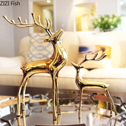 Abstract Deer Copper Sculpture Ornaments Minimalist Deer Statue Living Room Decoration Statuette Crafts Home Decor Modern