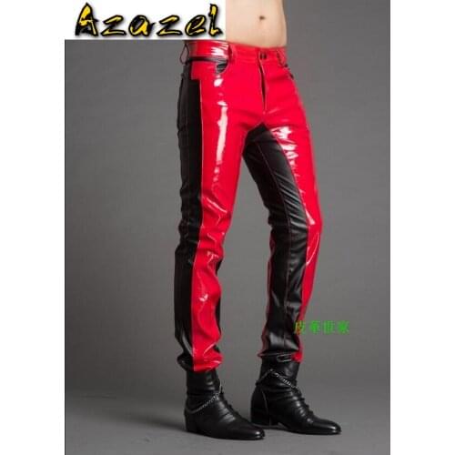 Azazel Free Shipping 2020 New Men Fashion Stitching Leather Pants Zipper Plus Size male jeans Man Slim Motorcycle Trouser 29-39