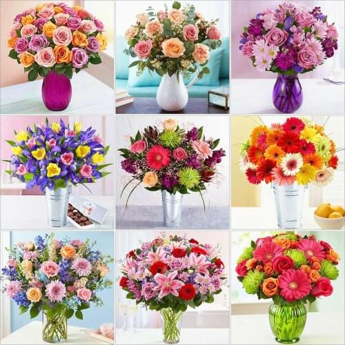 AZQSD Diamond Embroidery Daisy Rose Mosaic Needlework Full Square Diamond Painting Flower Cross Stitch Rhinestones Home Decor