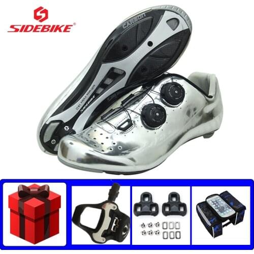 SIDEBIKE Carbon Fiber Road Cycling Shoes Ultra-light Breathable Self-locking Zapatos Ciclismo Wear-resistant Road Bike Flat Shoe