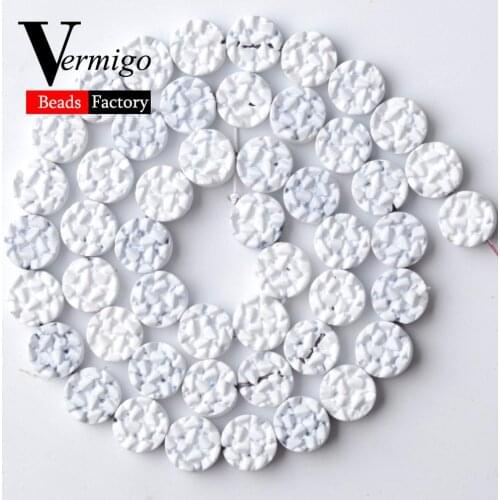 Natural Stone Beads White Flat Round Nanotech Rubber Hematite Beads For Jewelry Making 8mm Loose Beads Diy Bracelets Accessories