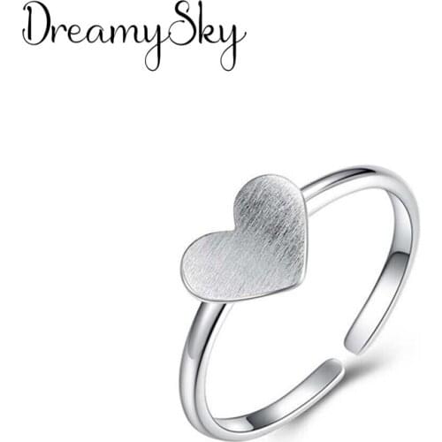DreamySky New Trendy Silver Color Heart Rings For Women Men Boho Vintage Jewelry Adjustable Size Finger Rings