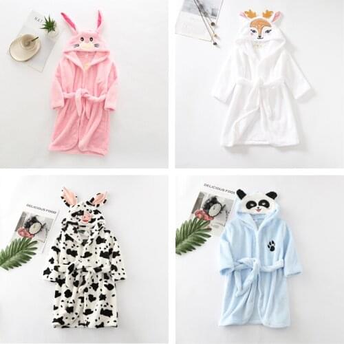 Autumn Winter Children Sleepwear Robe Flannel Hooded Warm Bathrobe Kids Pajamas For Boys Girls Lovely Cartoon Animals Robes
