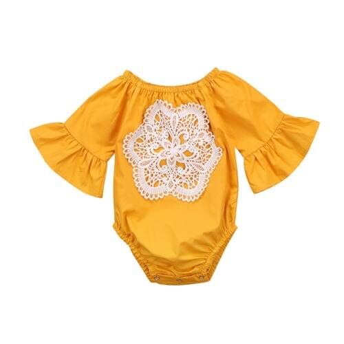 Floral Newborn Kids Baby Girls Infant Flower Lace Cotton One-Piece Romper Tops Flare Long Sleeve Jumpsuit Clothes Outfit Sets