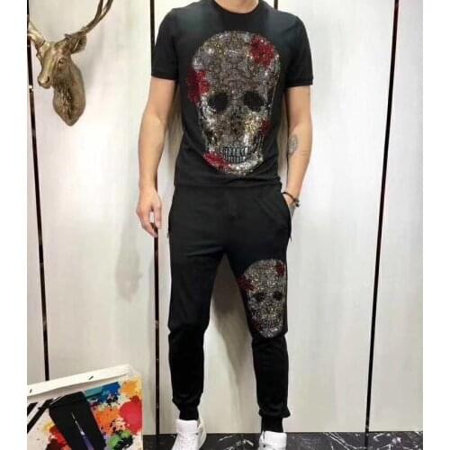 Summer tracksuit men young Hot drill 2021 outer wear high quality holiday designer man set 2 pcs suit