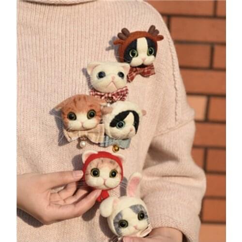 Cute meow man cartoon animal set wool needlepoint kit wool felt needle felting brooch craft needlecraft DIY handmade