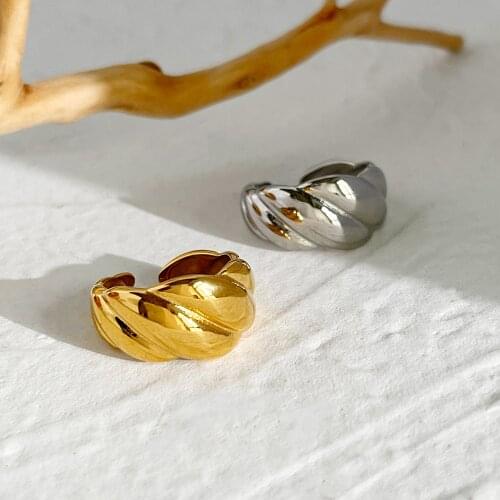 Monlansher Size 7 Geometric Thick Screw Thread Open Ring Stainless Steel Forefinger Ring For Women Vintage French Rings Jewelry