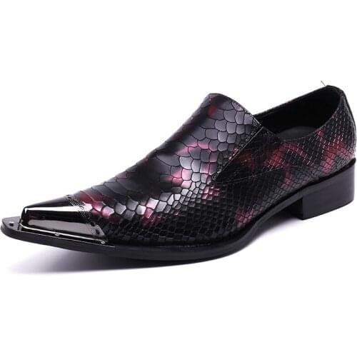Mens shoes with Metal toe snakeskin wedding dress shoes Evening Party Hairdress Sexy Medium heel men Shoes