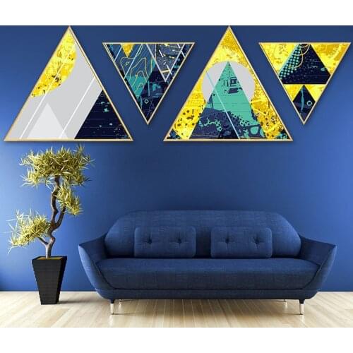 Wall Pictures For Living Room Triangular Oil Painting Night Moon Ins Style Etsy Posters And Prints Wall Art Canvas Framed