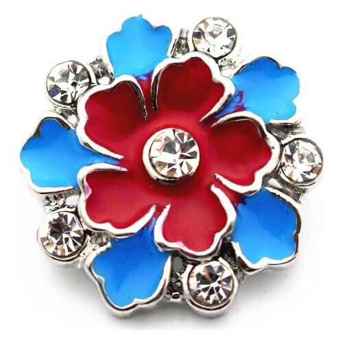 New Arrived Metal 3pcs/lot Enamel Red Flower Rhinestone Snap Button Charms Fit 18mm DIY Snap Button Bracelet Necklace Jewelry