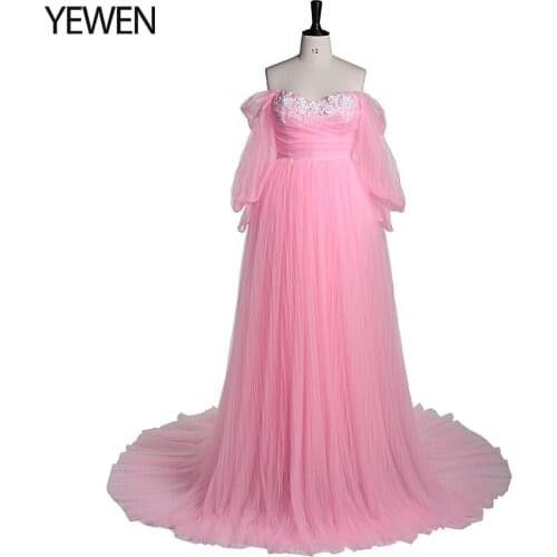 Off Shoulder Maternity Dresses for Photo Shoot Long Plus Size Sexy Photography Maternity Tulle Prom Dress 2021 YeWen Party Gown