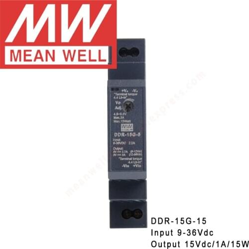 Original Mean Well DDR-15G-15 Din Rail Type DC-DC Converter meanwell 15V/1A/15W DC to DC Power Supply 9-36Vdc input