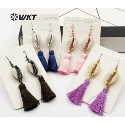 WT-E443 Multi Optional Electroplated Color Tiny Cowrie Charm Tassel Earring Vintage Design For Women Vogue Jewelry Earring