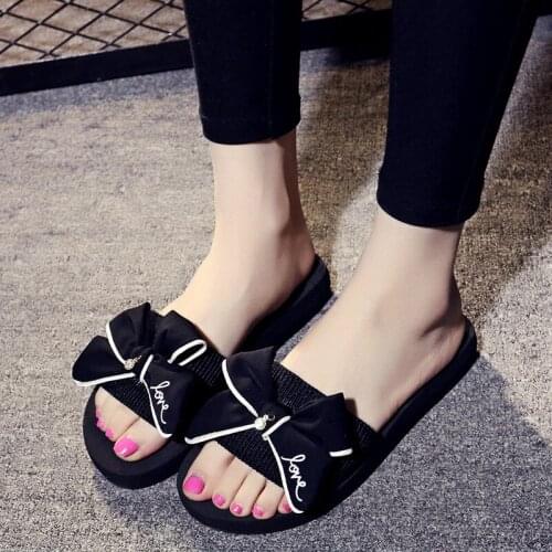 Sandals Female seaside women slippers summer manual Bow tie Word slippers Female Non-slip Beach shoes women