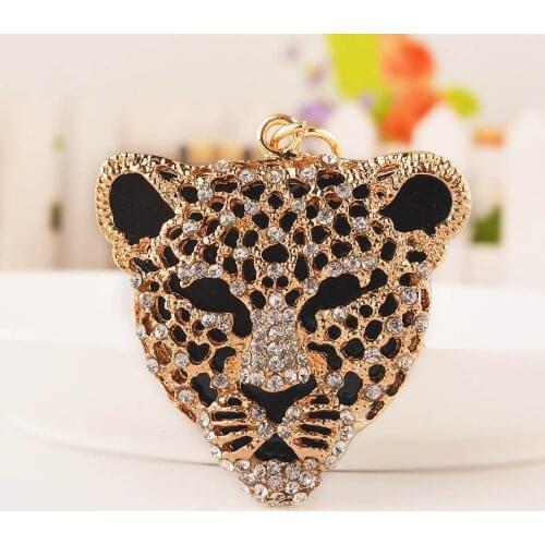 Cute Gold Leopard Head Keychains Men Clear Zircon Leopard Key Chains for Women Car Key Rings Girl Bag Keychain Fine Jewelry Gift