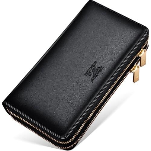 Septwolves fashion brand men bag genuine leather men clutch bags business large capacity double zipper hand bag for