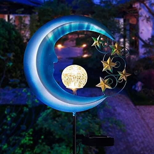 Stars Moon Solar Lights Outdoor Garden Decorative Glass Globe Waterproof Landscape Lighting For Pathway Yard Lawn Patio