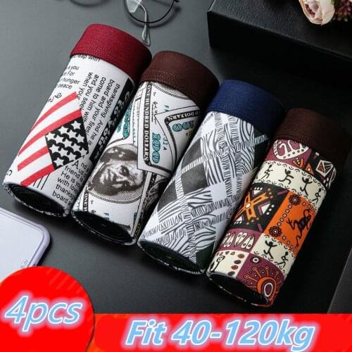 4 Pcs Men Big Size Underwear Boys' Boxer Modal Breathable Boxer Bottoms Loose Shorts Mens Large Underpants Fit 40-120 kg