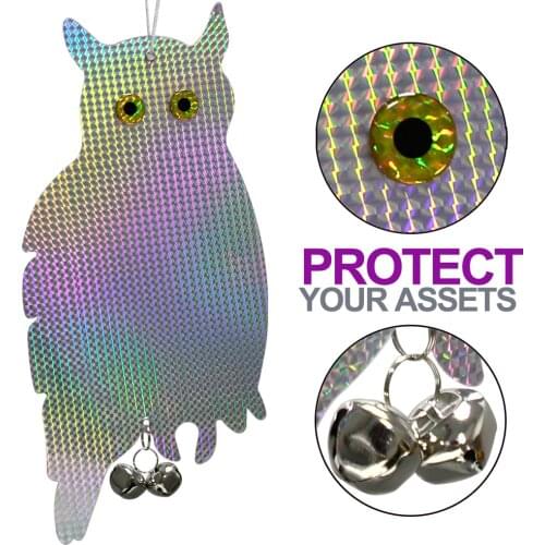 Outdoor Hanging Reflective Owl Control Scare Device Laser Bird Repellent Fake Owl Scarecrow Pigeons Woodpecker Repellent Birds