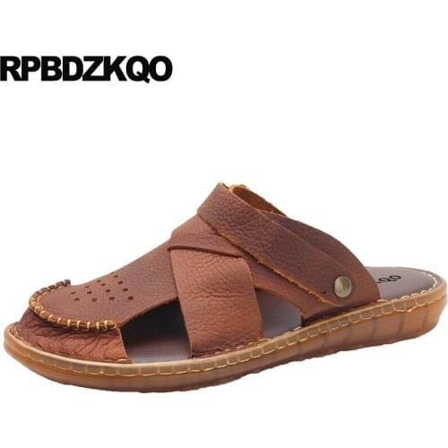Outdoor Men Sandals Leather Summer Slides Shoes 2021 Large Size Water Brown 45 Slippers Big Fashion Closed Toe Waterproof Casual