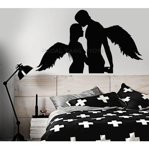 Vinyl Wall Decal Love Sexy Angels Wings Romantic Couple Bedroom Bathroom Vinyl Window Sticker Waterproof Ornament Art Mural 1446