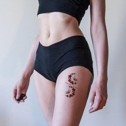 Red Plum Blossom Butterfly Waterproof Temporary Tattoo Sticker Black English Letters Tattoos Body Art Arm Leg Women Fake Tatoo