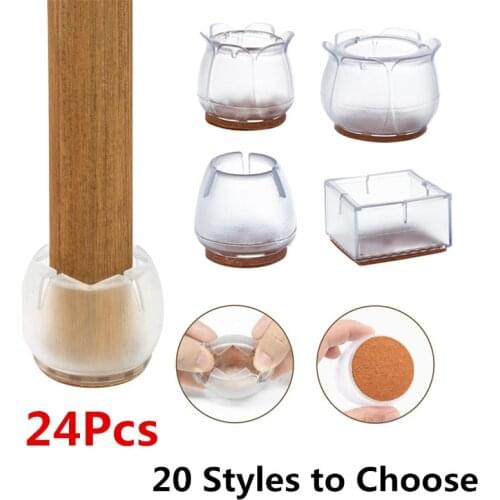 24Pcs Thicken Furniture Silicone Protection Cover With Felt Pad Non-slip Table Chair Leg Caps Floor Protector Tables Feet Covers