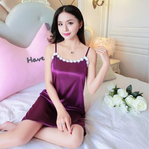 Women Sexy Floral Silk Sleepwear Girls Nightwear New Silk Ladies Dressing Vest Dress Homewear 2021 Summer Women Pajamas