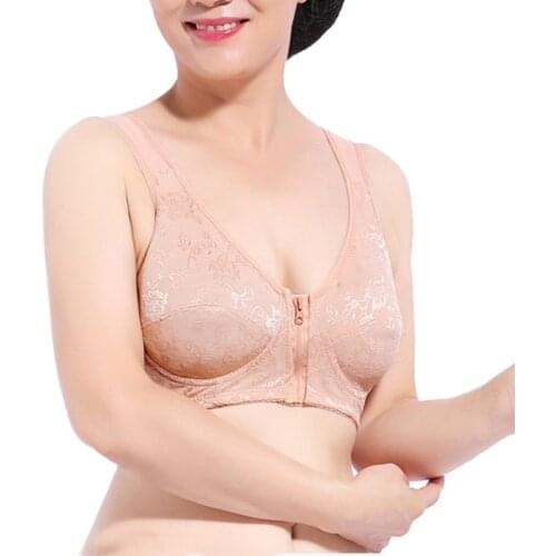 Ladies Push Up Sexy Front Cross Buckle Lace Bra zipper closure Widened Shoulder Strap Wireless Bra