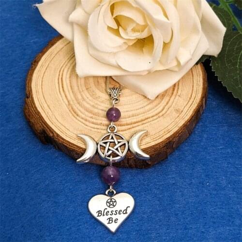 Hot Sale Triple Moon Wicca Choker Pentagram Necklace Blessed Be Heart Pendant Witch Gothic Halloween Jewelry Friendship Gift